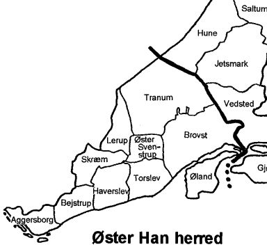 Kortudsnit af Øster Han Herred Hjørrin Amt.