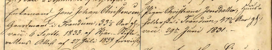 Udsnit af kirkebog, Vielse af Jens Johan Christensen og Christiane Jensdatter